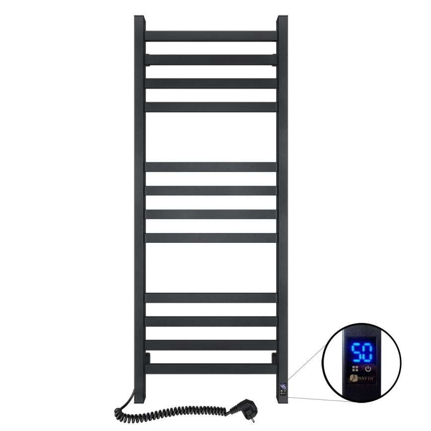 Radiator de baie tip scară cu termostat AVANGARD, 227 W, 120 x 48 cm, negru, montaj pe partea stângă