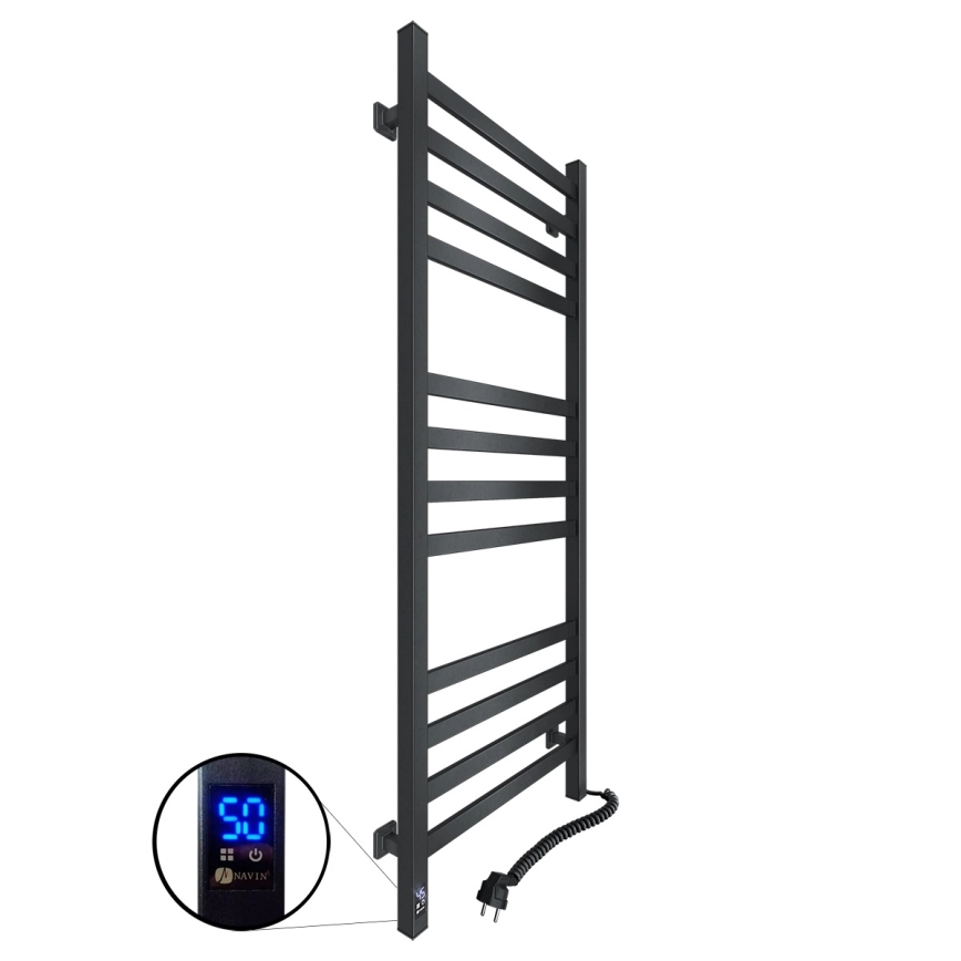 Radiator de baie tip scară cu termostat AVANGARD 227W 120x48cm, negru, montaj pe partea dreaptă