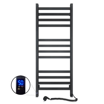 Radiator de baie tip scară cu termostat AVANGARD 227W 120x48cm, negru, montaj pe partea dreaptă