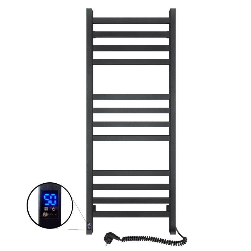 Radiator de baie tip scară cu termostat AVANGARD 227W 120x48cm, negru, montaj pe partea dreaptă