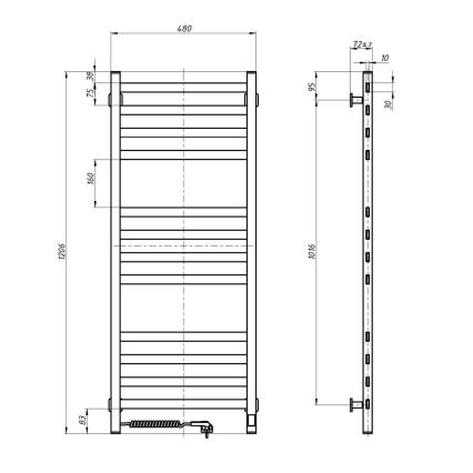 Radiator de baie tip scară cu termostat AVANGARD 227W 120x48cm, negru, montaj pe partea dreaptă