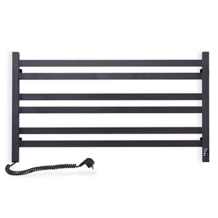 Radiator de baie tip scară cu termostat AVANGARD 316W/230V 50,6 cm IP44 negru, montare pe stânga, cu design dreptunghiular