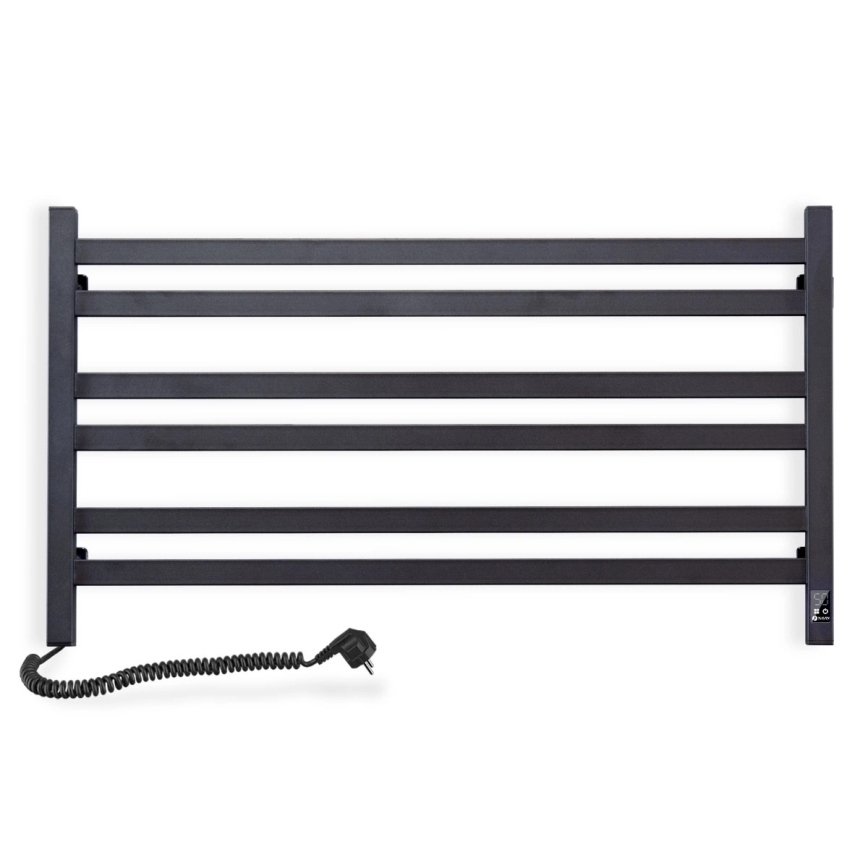 Radiator de baie tip scară cu termostat AVANGARD 316W/230V 50,6 cm IP44 negru, montare pe stânga, cu design dreptunghiular