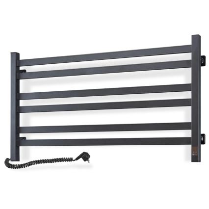 Radiator de baie tip scară cu termostat AVANGARD 316W/230V 50,6 cm IP44 negru, montare pe stânga, cu design dreptunghiular