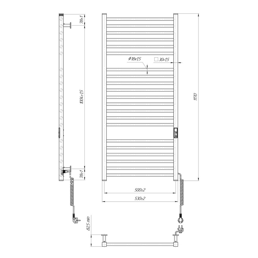 Radiator de baie tip scară HF DERBY, 255 W/230 V, 117 x 53 cm, negru