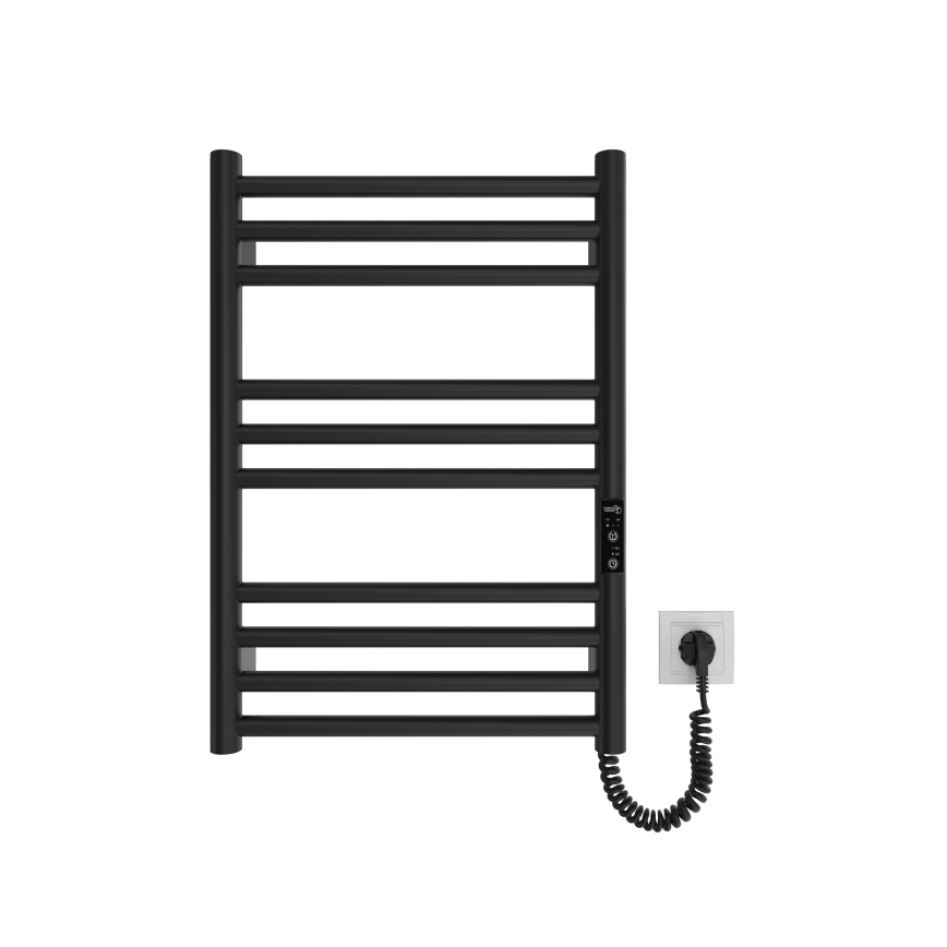 Radiator de baie tip scară HF GREENWICH, 100 W/230 V, 57 x 43 cm, negru, racordare dreapta, rotund