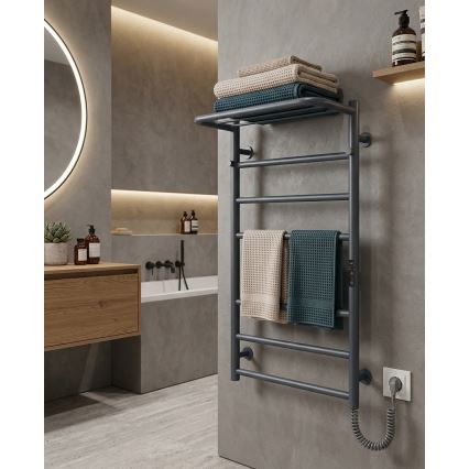 Radiator de baie tip scară HOME, 95 W/230 V, 77 x 53 cm, inox/antracit, montaj pe partea dreaptă