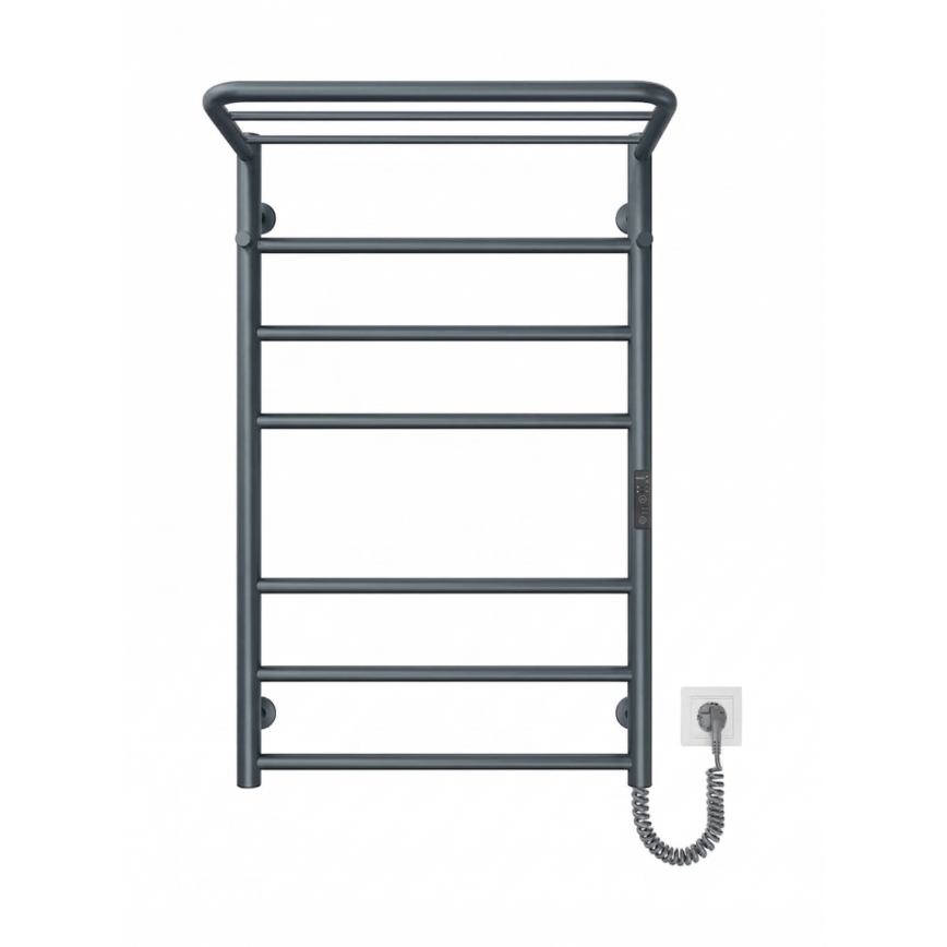 Radiator de baie tip scară HOME, 95 W/230 V, 77 x 53 cm, inox/antracit, montaj pe partea dreaptă