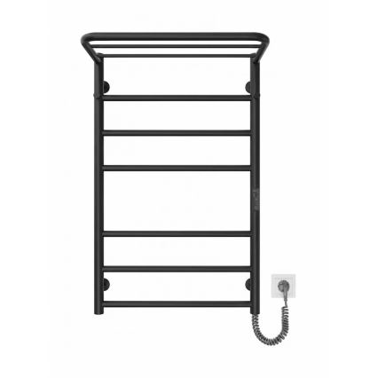 Radiator de baie tip scară HOME, 95 W/230 V, 77 x 53 cm, inox/negru, racordare pe partea dreaptă