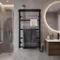 Radiator de baie tip scară HOTEL 75 W/230 V, 66 x 42 cm, inox/negru, cu racordare pe partea dreaptă