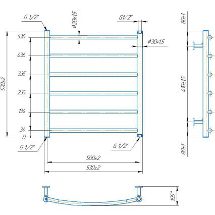 Radiator de baie tip scară INOX CLASSIC, 122 W, 230 V, 57 x 53 cm, inox/alb