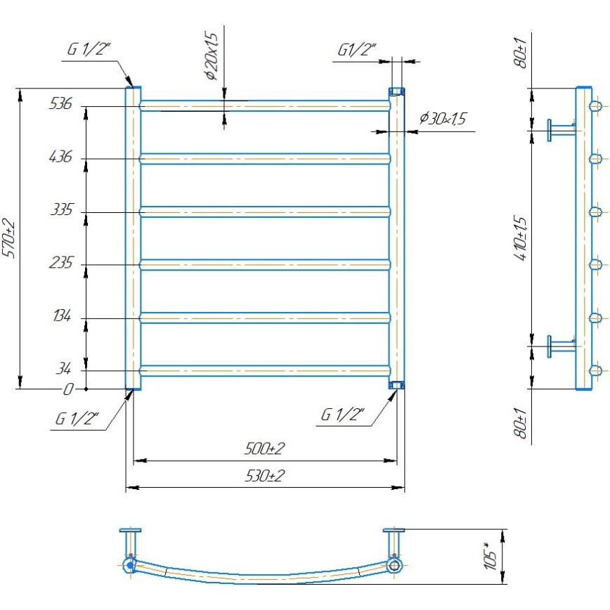 Radiator de baie tip scară INOX CLASSIC, 122W/230V, 57x53 cm, inox/crom lucios