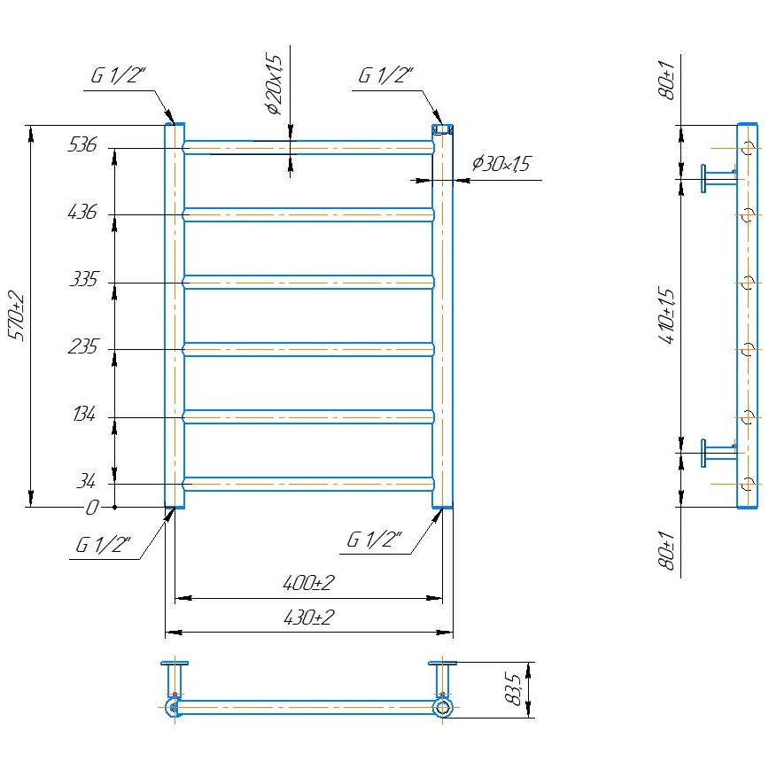 Radiator de baie tip scară INOX FLAT 122W/230V 57x43 cm inox/alb