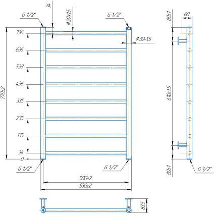 Radiator de baie tip scară INOX FLAT 163W/230V 77x53 cm inox/antracit