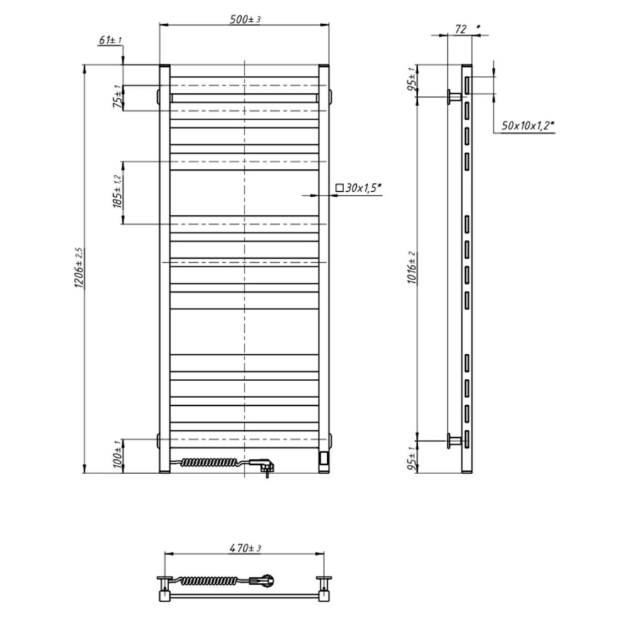 Radiator de baie tip scară LARGO, 256 W, 120 x 50 cm, negru, stânga, cu termostat
