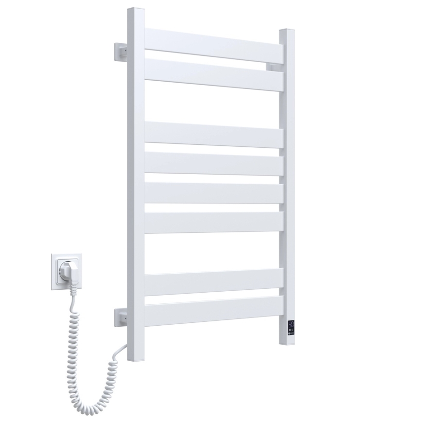Radiator de baie LARGO, tip scară, cu termostat, 432 W/230 V, 80,6 cm, IP44, alb, racordare pe partea stângă, profil dreptunghiular