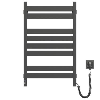 Radiator de baie tip scară LARGO cu termostat, 432 W/230 V, 80,6 cm, IP44, negru, montaj pe partea dreaptă, profil pătrat