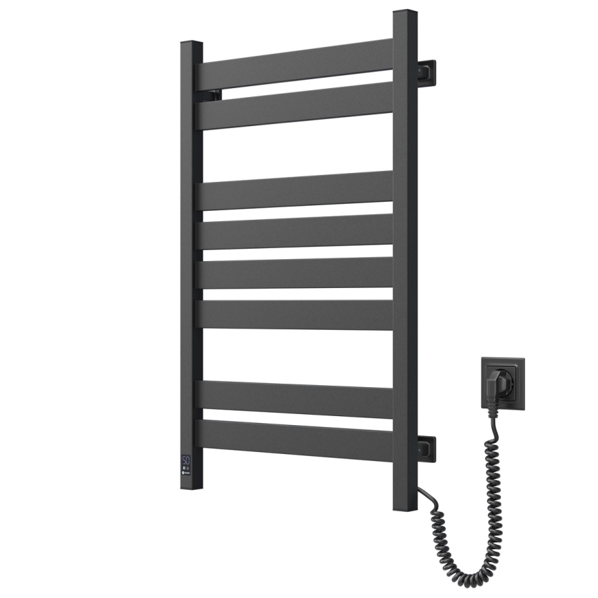 Radiator de baie tip scară LARGO cu termostat, 432 W/230 V, 80,6 cm, IP44, negru, montaj pe partea dreaptă, profil pătrat