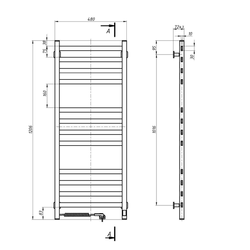 Radiator de baie tip scăriță AVANGARD, cu termostat, 227 W, 120 x 48 cm, alb, racordare stânga