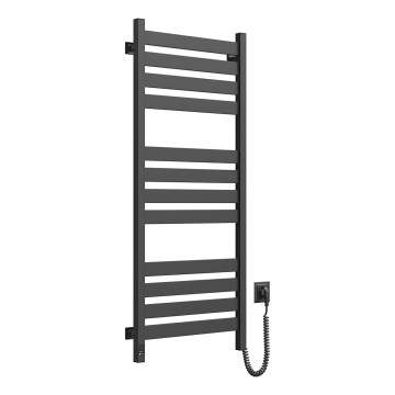 Radiator de baie tip scăriță LARGO, 256 W, 120 x 50 cm, negru, cu termostat, conexiune pe partea dreaptă
