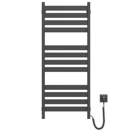 Radiator de baie tip scăriță LARGO, 256 W, 120 x 50 cm, negru, cu termostat, conexiune pe partea dreaptă