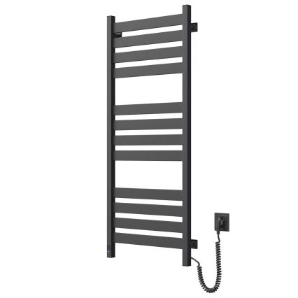Radiator de baie tip scăriță LARGO, 256 W, 120 x 50 cm, negru, cu termostat, conexiune pe partea dreaptă