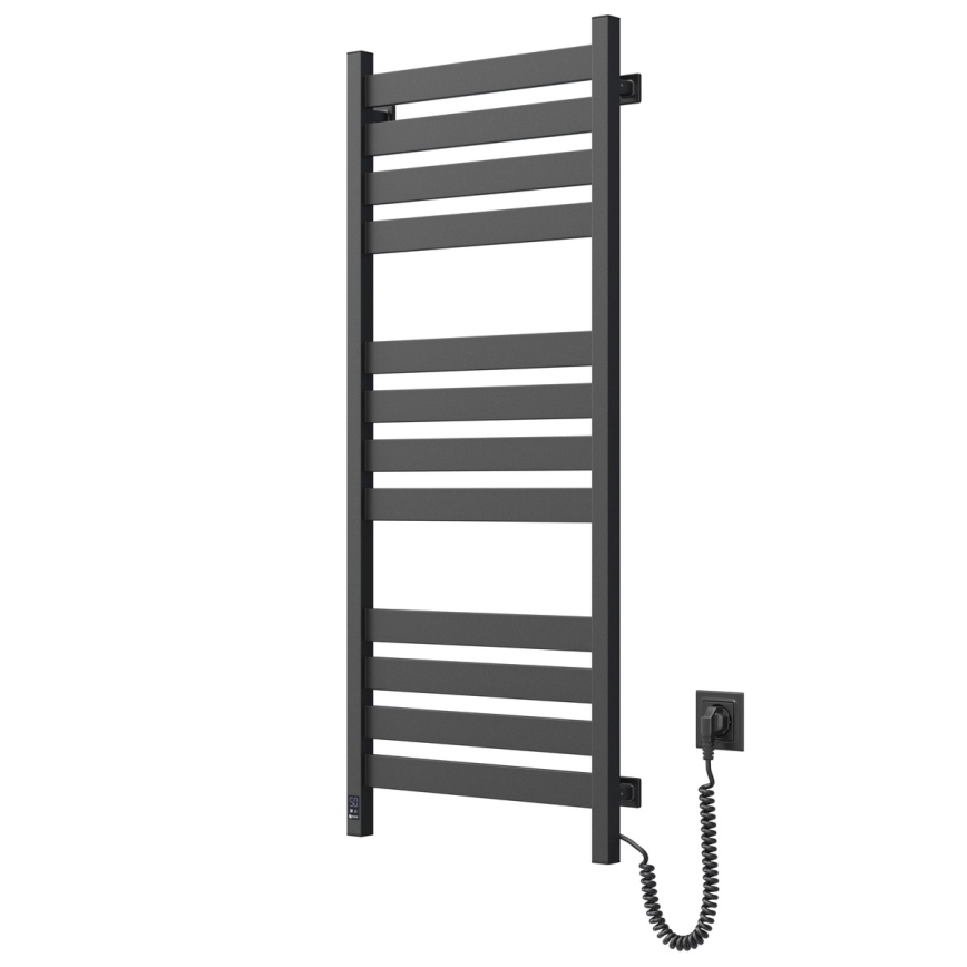 Radiator de baie tip scăriță LARGO, 256 W, 120 x 50 cm, negru, cu termostat, conexiune pe partea dreaptă