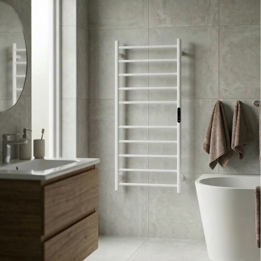 Radiator electric pentru prosoape 45 x 96 cm, 130 W, inox/alb