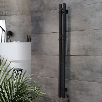 Radiator electric pentru prosoape cu termostat SILOUETTE, 70 W, 120 x 9 cm, negru, versiune dreaptă
