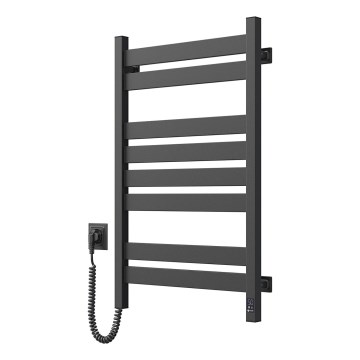 Radiator electric pentru prosoape LARGO cu termostat, 168W, 80x50 cm, negru, montare pe partea stângă