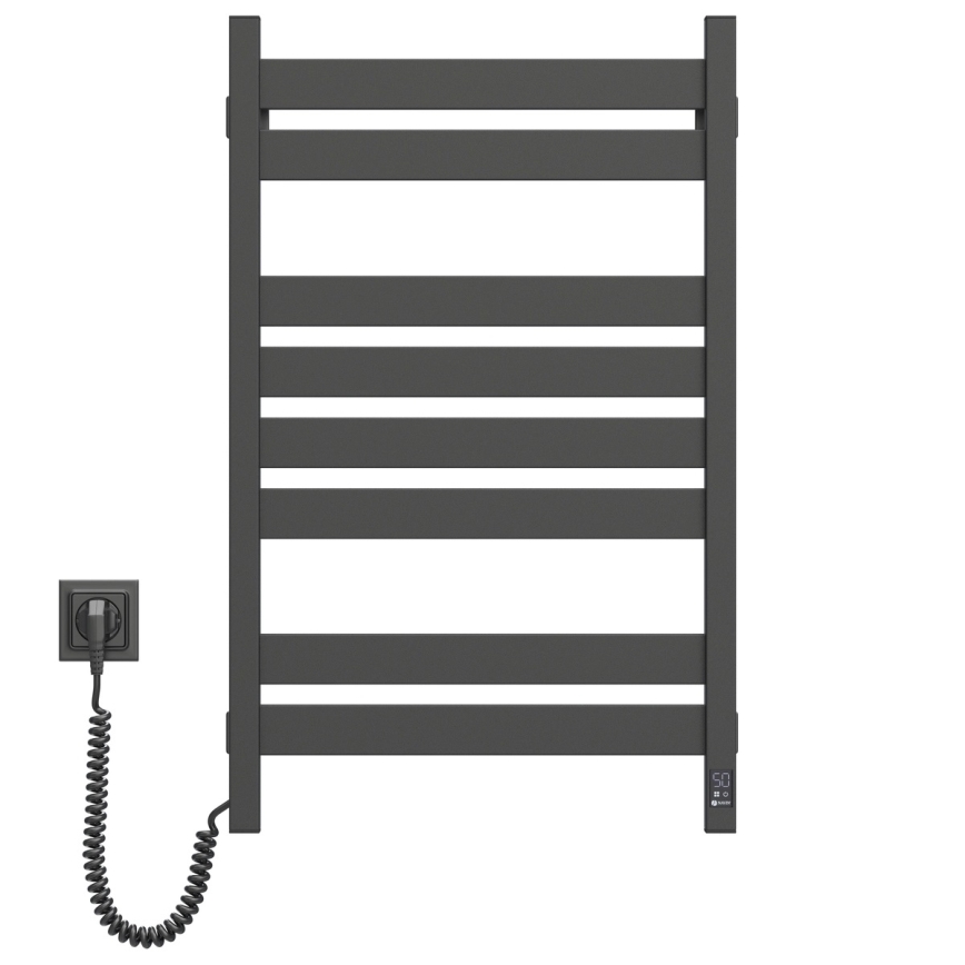 Radiator electric pentru prosoape LARGO cu termostat, 168W, 80x50 cm, negru, montare pe partea stângă