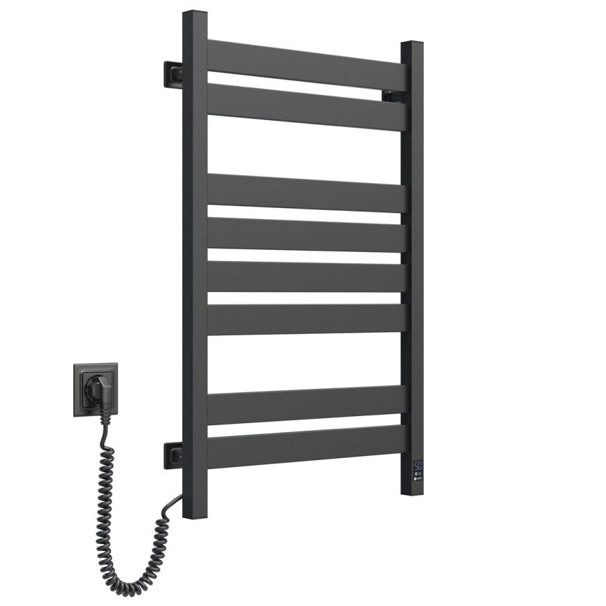 Radiator electric pentru prosoape LARGO cu termostat, 168W, 80x50 cm, negru, montare pe partea stângă