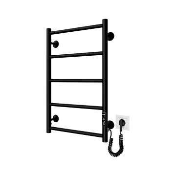 Radiator pentru baie tip scară CLASSIC 65W/230V 65x43 cm inox/negru, montare pe partea dreaptă