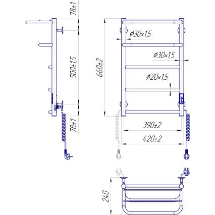Radiator pentru baie tip scară HOTEL 75W/230V 66x42 cm inox/crom, montare pe dreapta