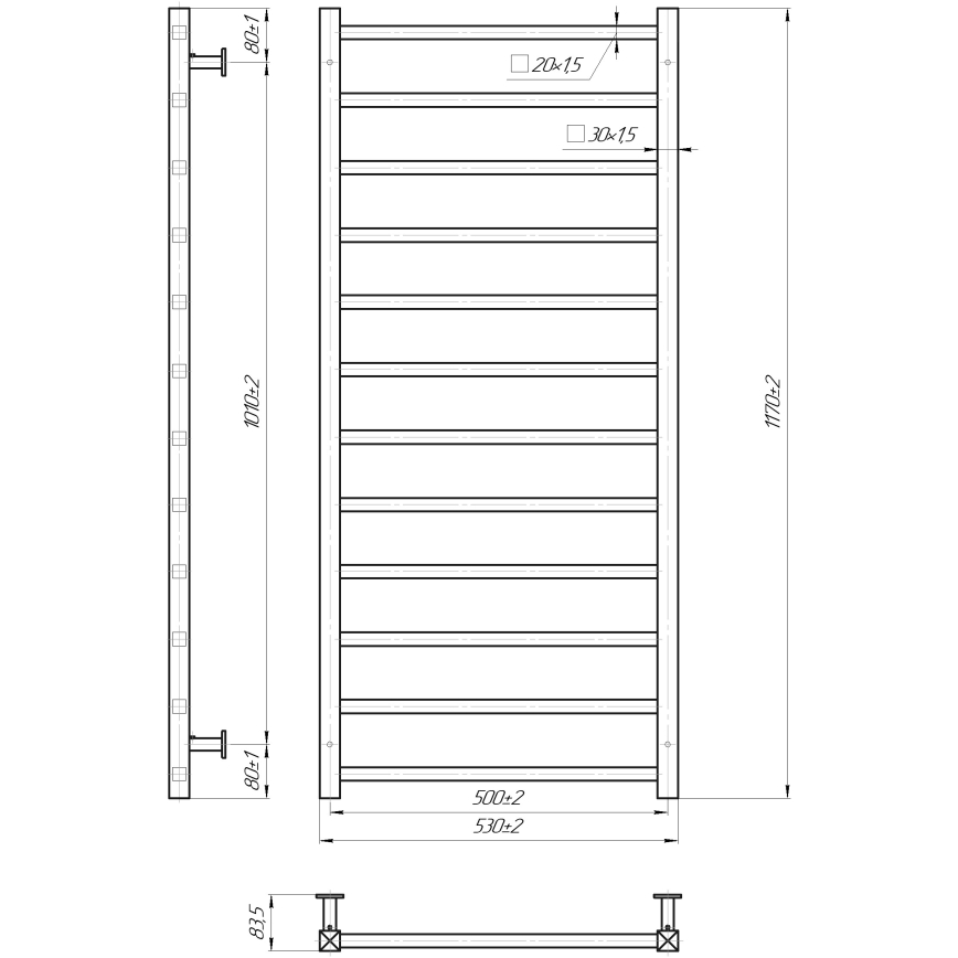 Radiator pentru baie tip scară INOX TOKIO, 233 W / 230 V, 117 x 53 cm, inox/antracit