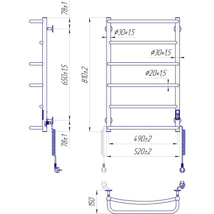 Radiator pentru baie tip scară LUX 105W/230V 81x52 cm inox/antracit, racord pe partea dreaptă
