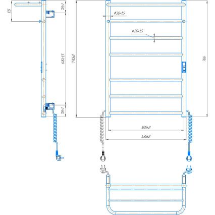 Radiator scăriță pentru baie HOME, 95 W / 230 V, 77 x 53 cm, inox/crom, montare pe partea dreaptă