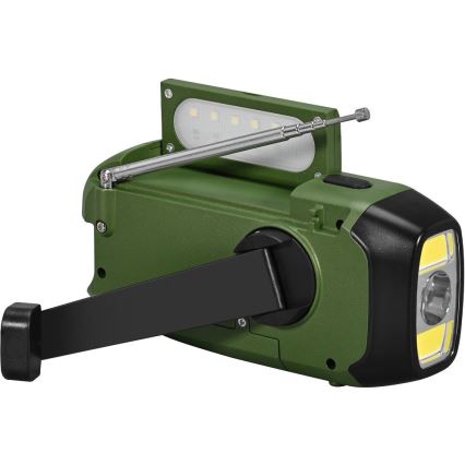 Radio de drumeție cu panou solar și lanternă LED Sencor 5V/2000 mAh IPX4 verde