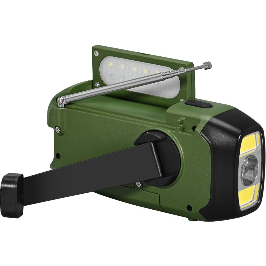 Radio de drumeție cu panou solar și lanternă LED Sencor 5V/2000 mAh IPX4 verde