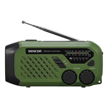 Radio de drumeție cu panou solar și lanternă LED Sencor 5V/2000 mAh IPX4 verde