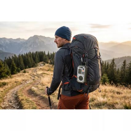 Radio de camping cu manivelă, panou solar și lanternă LED cu funcție de powerbank 5V/3xAAA/2000 mAh IPX4 verde
