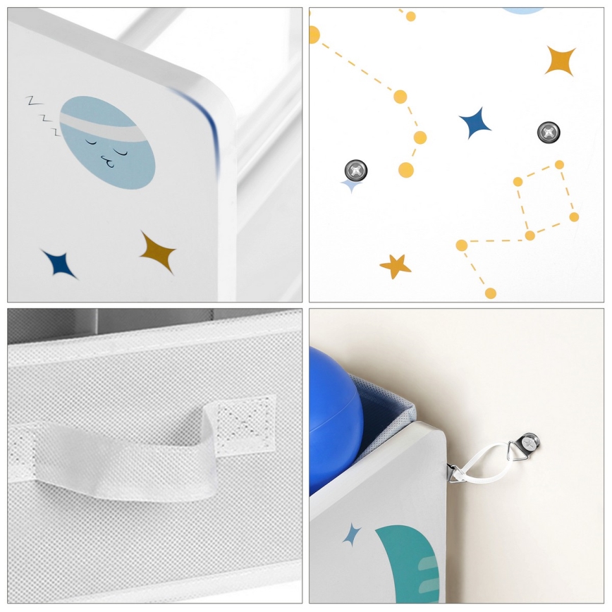 Raft de depozitare pentru copii cu cutii textile ANET albastru/alb