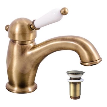 RAV Slezák L527.0SM - Baterie pentru lavoar + set de scurgere LABE RETRO 15 cm, finisaj alamă antichizată