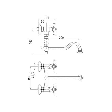 RAV Slezák MK101.5/29SM - Baterie pentru chiuvetă/lavoar MORAVA RETRO 16,3 cm alamă antichizată