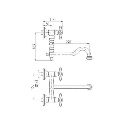 RAV Slezák MK101.5/29SM - Baterie pentru chiuvetă/lavoar MORAVA RETRO 16,3 cm alamă antichizată
