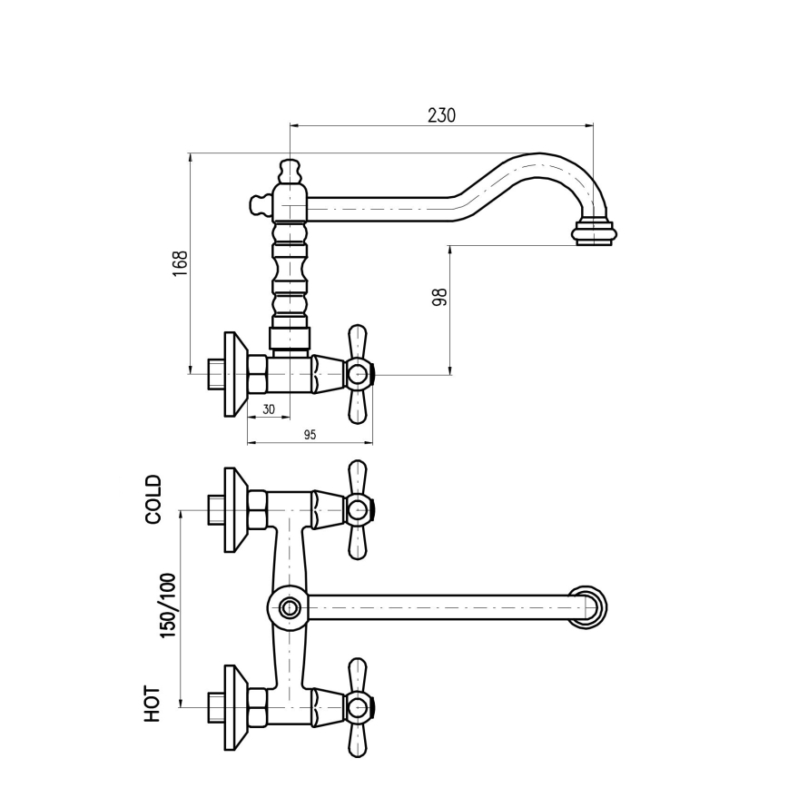 RAV Slezák MK102.5/28SM - Baterie pentru chiuvetă/lavoar Morava Retro 16,8 cm alamă antichizată