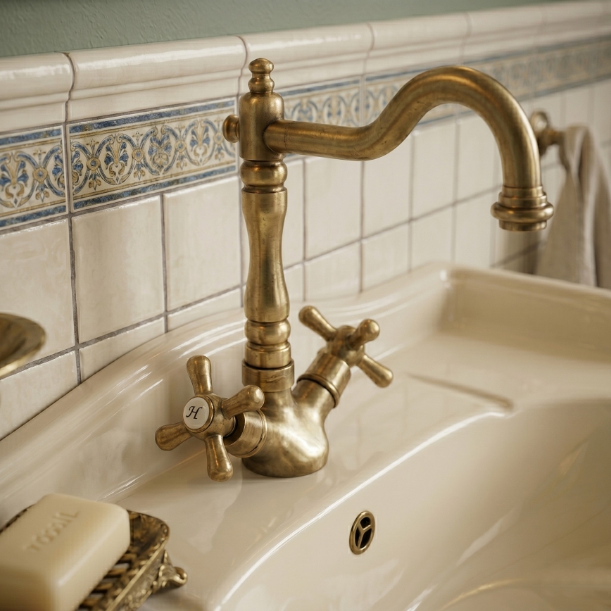 RAV Slezák MK121.0/8SM - Baterie pentru chiuvetă/lavoar + pipă MORAVA RETRO 22,4 cm alamă antichizată