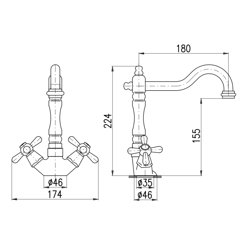 RAV Slezák MK121.0/8SM - Baterie pentru chiuvetă/lavoar + pipă MORAVA RETRO 22,4 cm alamă antichizată