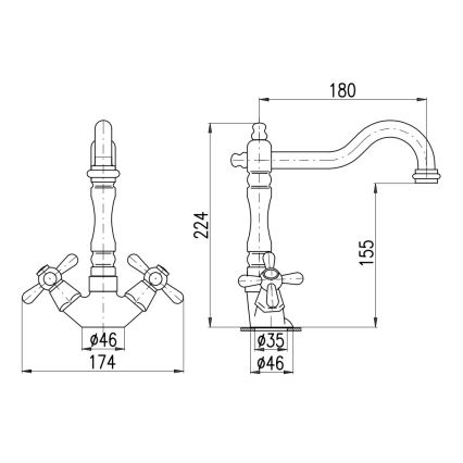 RAV Slezák MK121.0/8SM - Baterie pentru chiuvetă/lavoar + pipă MORAVA RETRO 22,4 cm alamă antichizată
