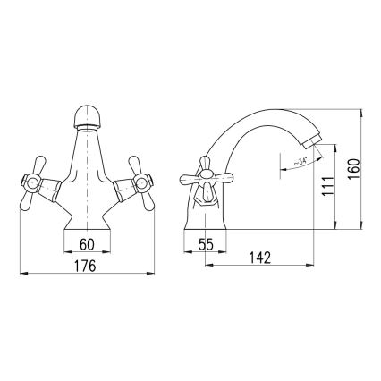 RAV Slezák MK128.0SM - Baterie pentru lavoar MORAVA RETRO, 16 cm, alamă antichizată